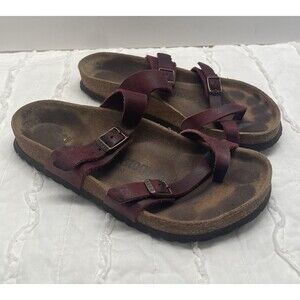 Birkenstock Mayari Sandals Burgundy Leather Slip On Comfort Womens Size 39 8-8.5
